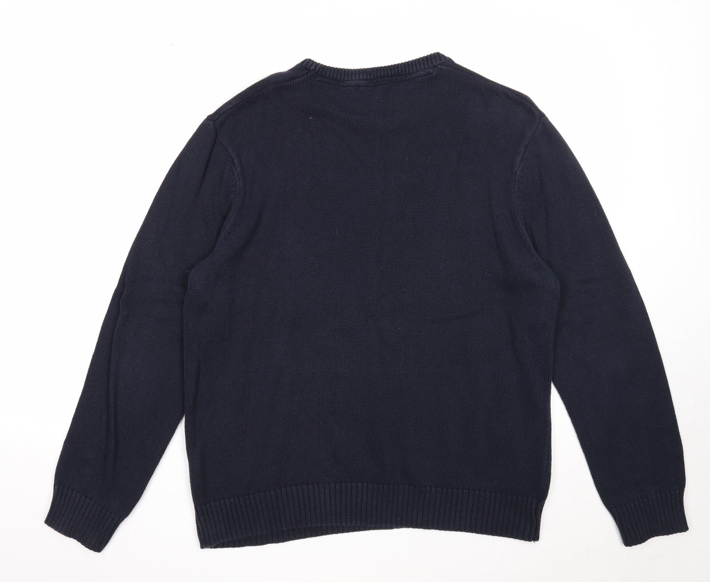 Easy Mens Blue Round Neck Cotton Pullover Jumper Size L Long Sleeve
