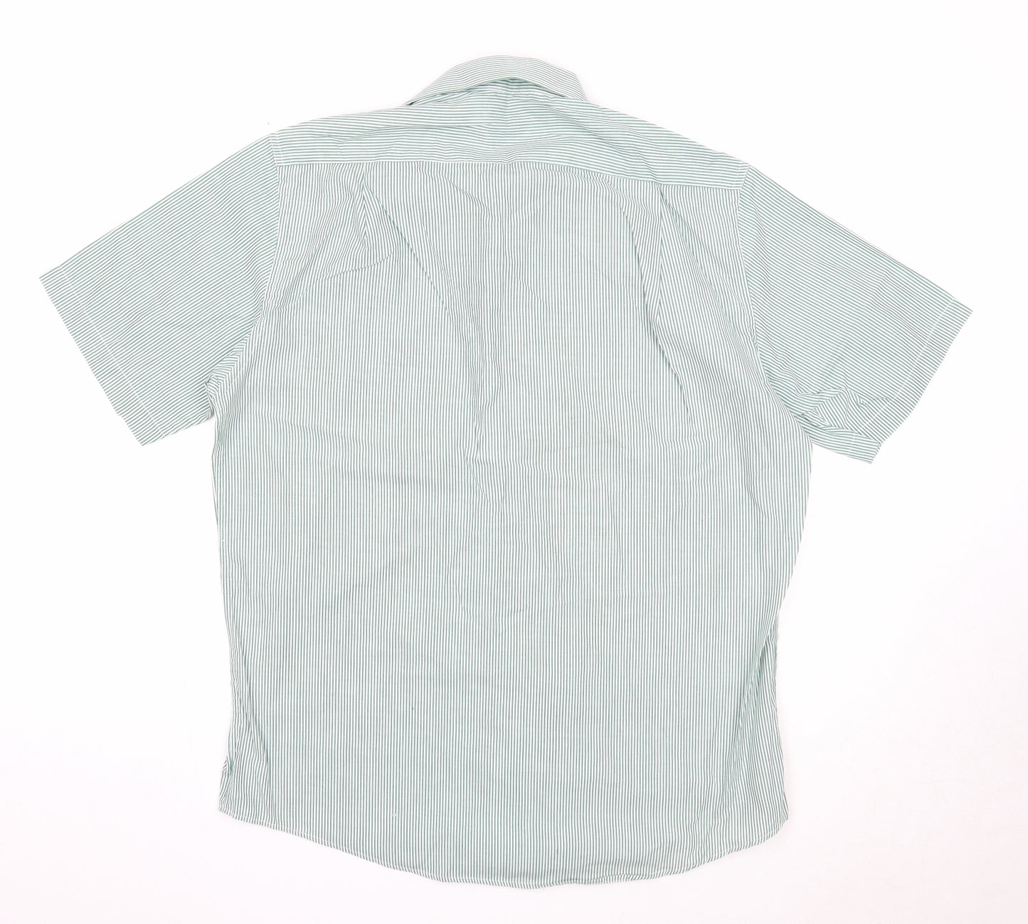 George Mens Green Striped Cotton Button-Up Size 15 Collared Button