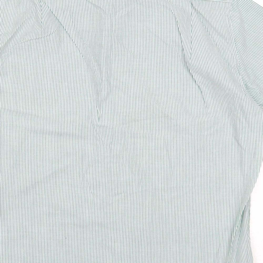 George Mens Green Striped Cotton Button-Up Size 15 Collared Button