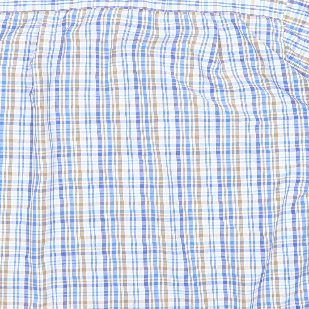 Pegasus Mens Blue Plaid Cotton Button-Up Size XL Collared Button