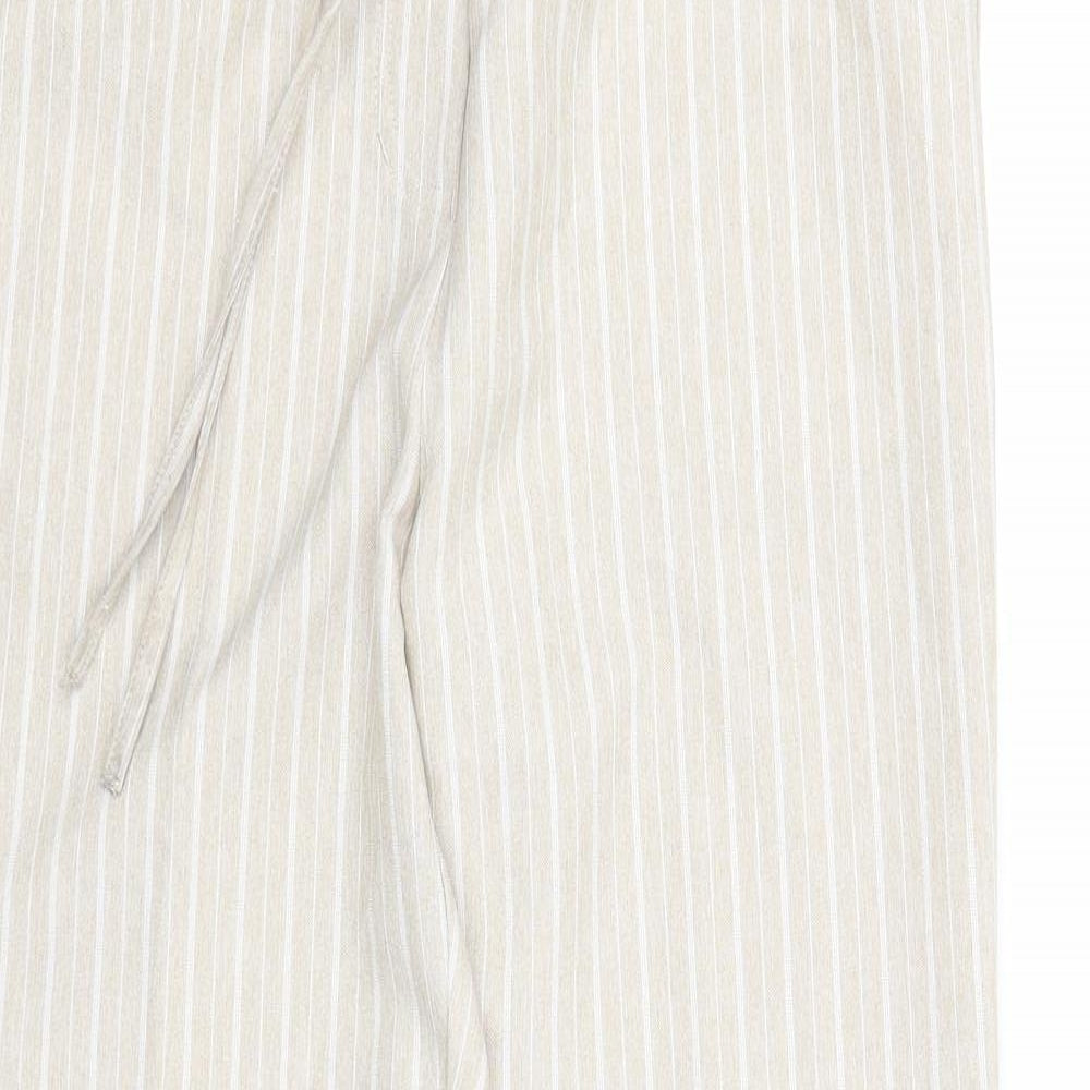 Damart Womens Beige Striped Polyester Trousers Size 14 Regular