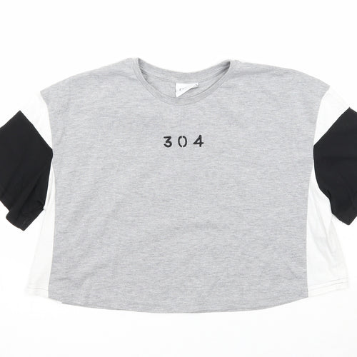 304 Womens Grey Cotton Basic T-Shirt Size S Round Neck