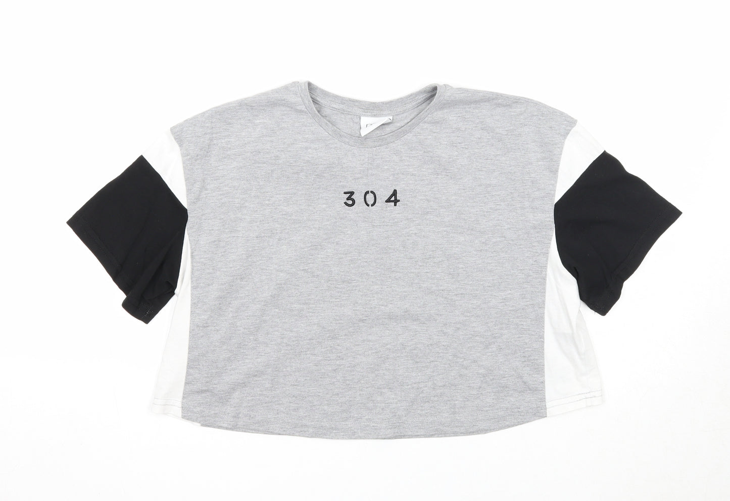 304 Womens Grey Cotton Basic T-Shirt Size S Round Neck