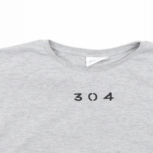 304 Womens Grey Cotton Basic T-Shirt Size S Round Neck