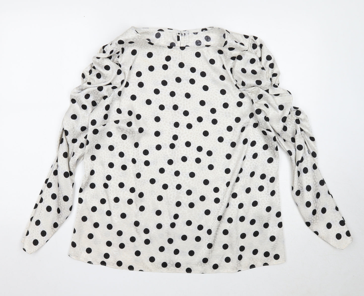 Preworn Womens White Polka Dot Polyester Basic T-Shirt Size 14 Round Neck