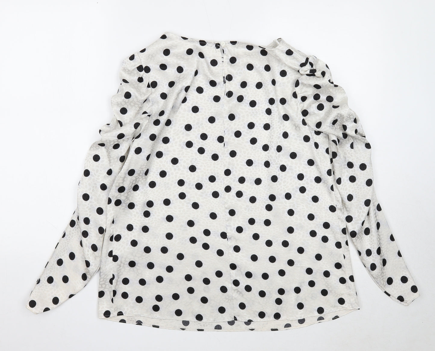 Preworn Womens White Polka Dot Polyester Basic T-Shirt Size 14 Round Neck