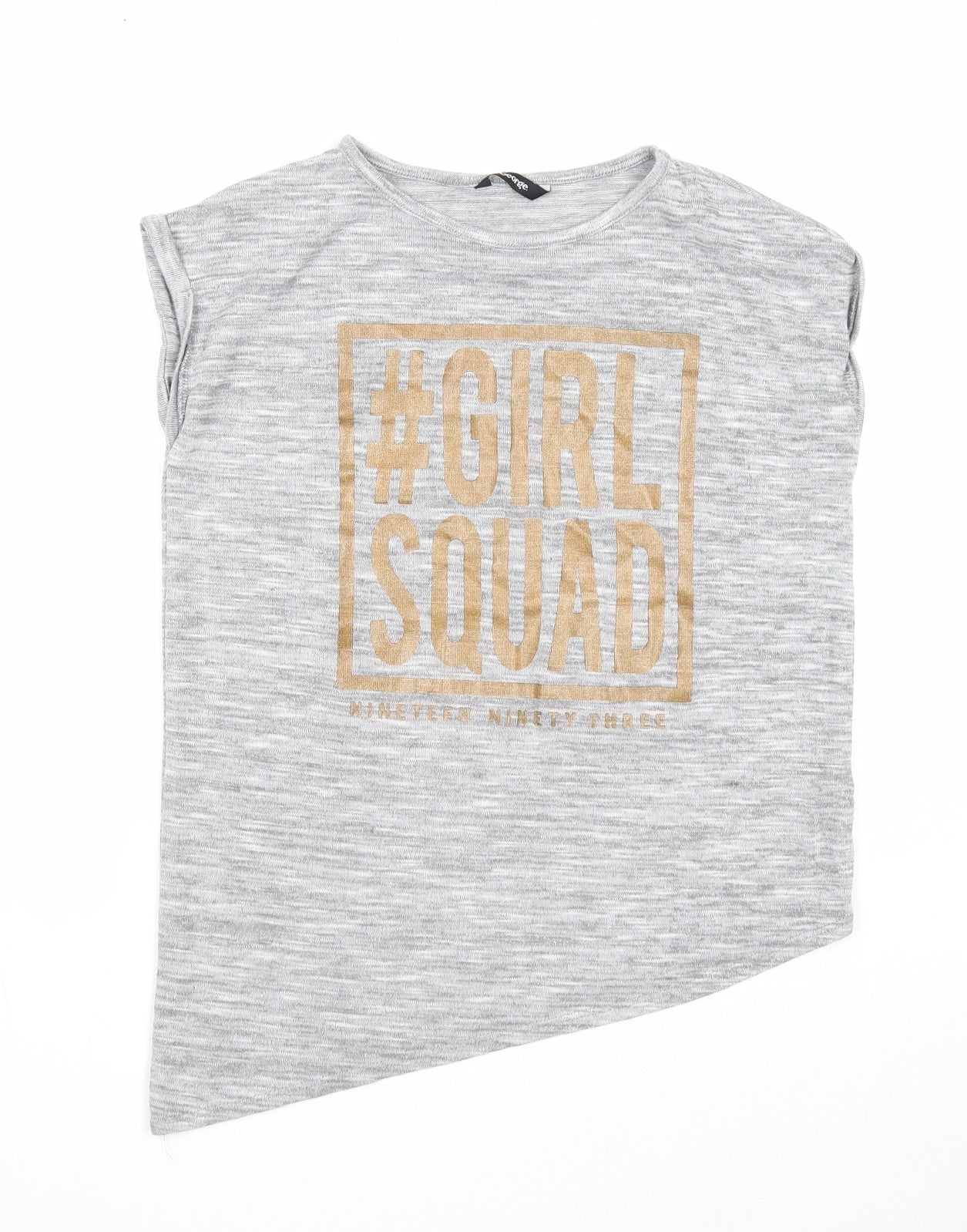 George Girls Grey Viscose Basic T-Shirt Size 8-9 Years Round Neck Pullover - #Girl Squad