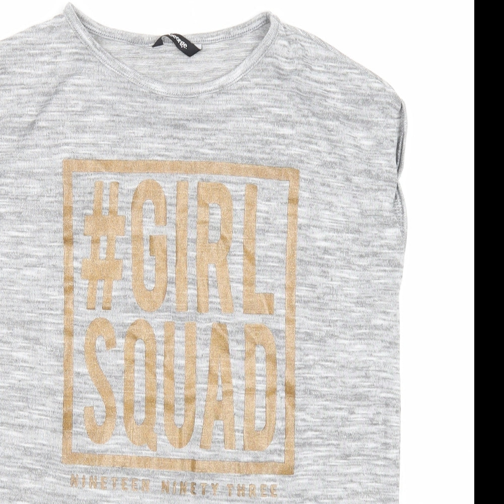 George Girls Grey Viscose Basic T-Shirt Size 8-9 Years Round Neck Pullover - #Girl Squad