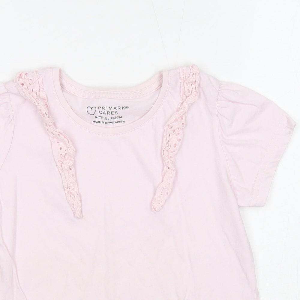 Primark Girls Pink Cotton Basic T-Shirt Size 6-7 Years Round Neck Pullover