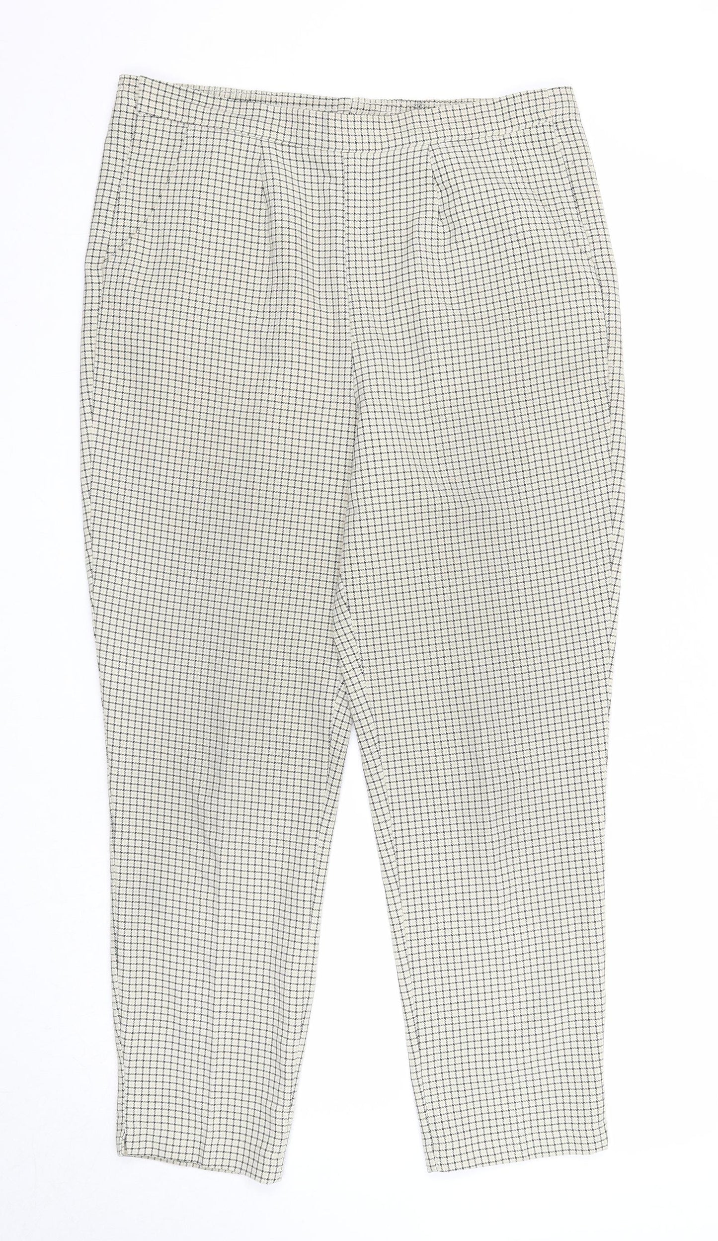 Preworn Womens Beige Check Polyester Trousers Size 12 Regular
