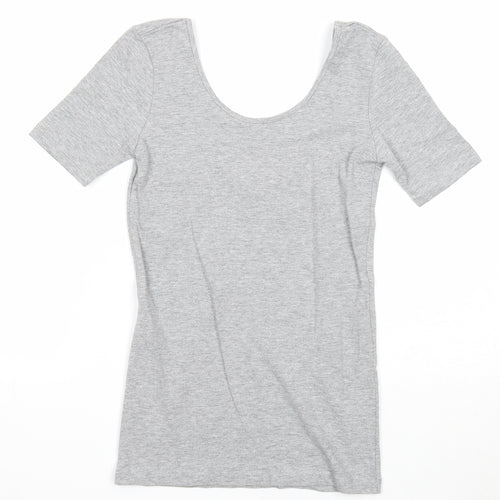 FOREVER 21 Womens Grey Cotton Basic T-Shirt Size S Round Neck - Open Back
