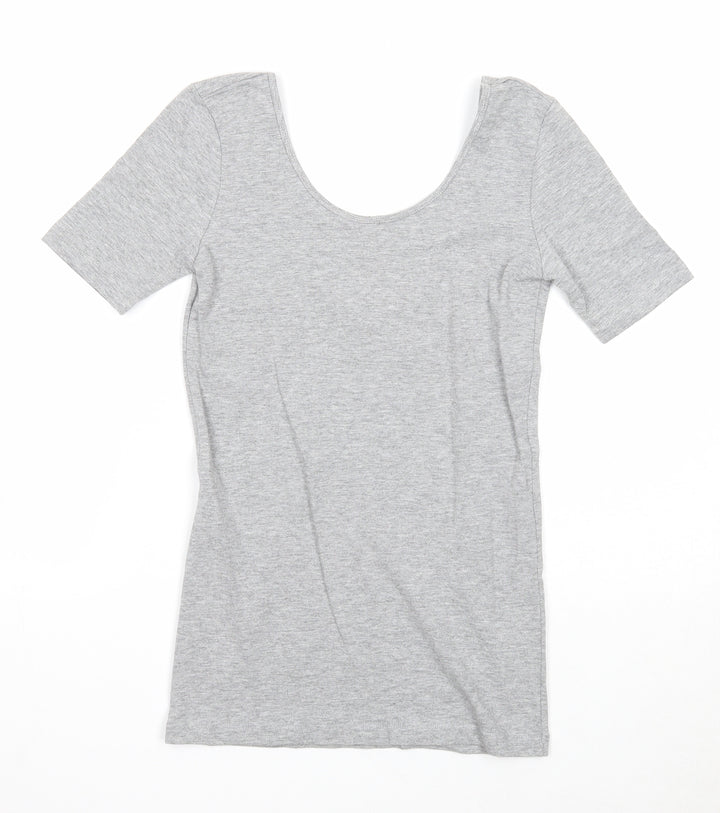 FOREVER 21 Womens Grey Cotton Basic T-Shirt Size S Round Neck - Open Back