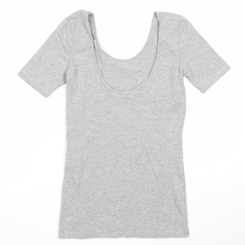 FOREVER 21 Womens Grey Cotton Basic T-Shirt Size S Round Neck - Open Back