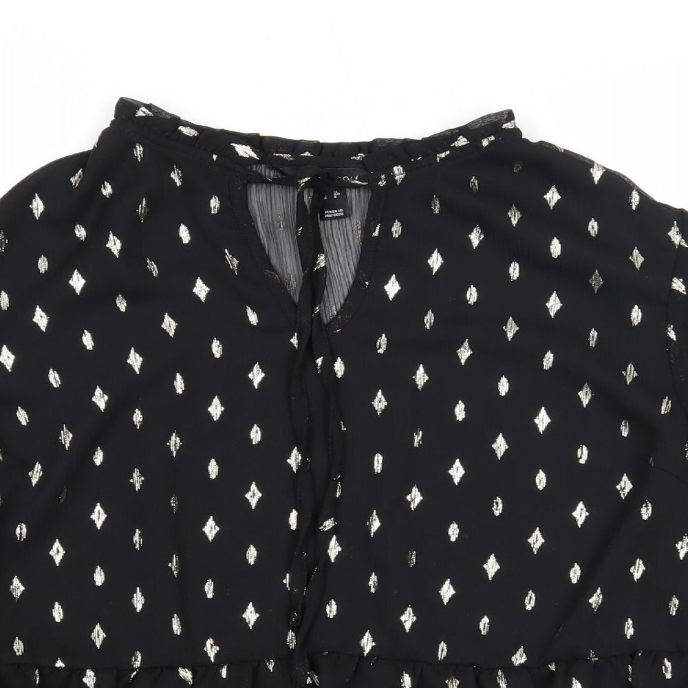 New Look Womens Black Geometric Polyester Basic Blouse Size 12 V-Neck