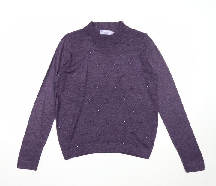 EWM Womens Purple Mock Neck Acrylic Pullover Jumper Size 10