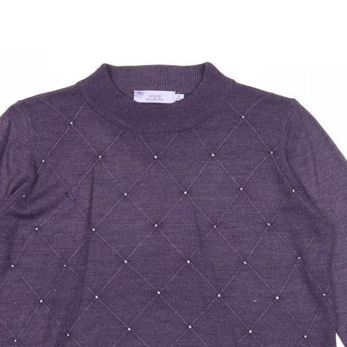 EWM Womens Purple Mock Neck Acrylic Pullover Jumper Size 10