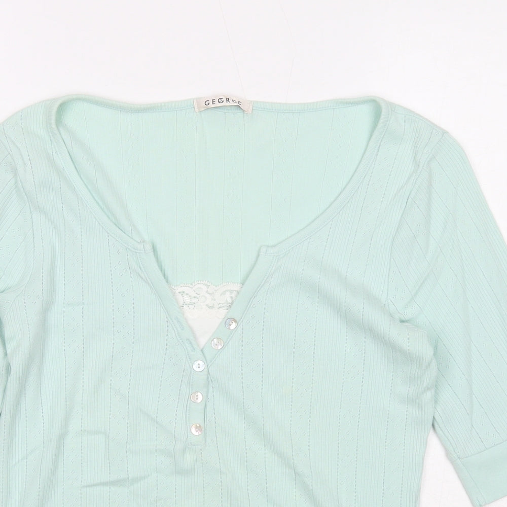 George Womens Blue Cotton Basic T-Shirt Size 12 V-Neck