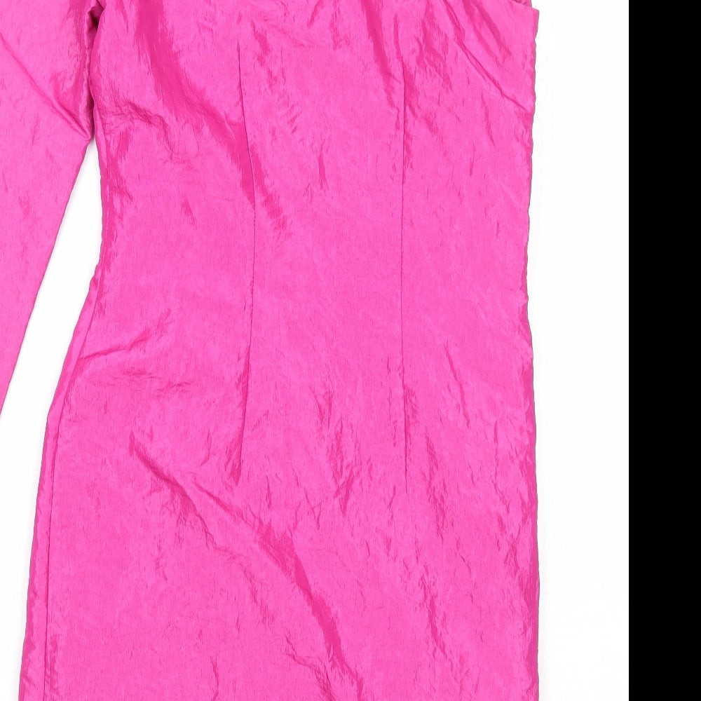 Pins & Needles Womens Pink Polyester Bodycon Size S One Shoulder Zip