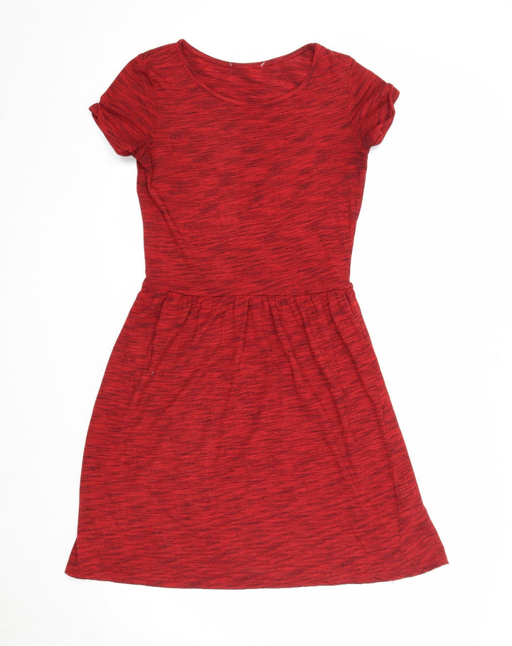 New Look Womens Red Geometric Polyester A-Line Size 6 Round Neck Pullover
