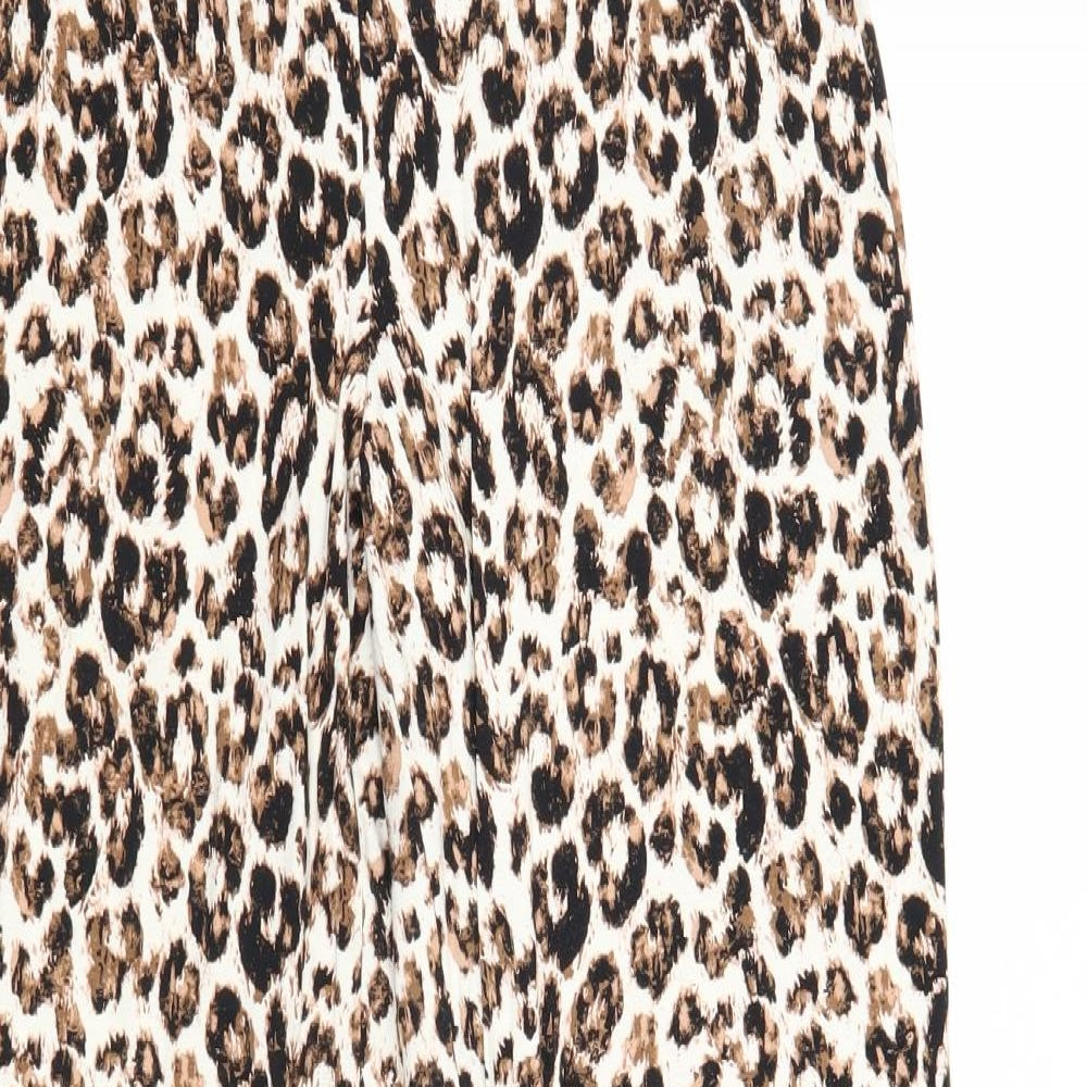 F&F Womens Beige Animal Print Viscose Trousers Size 10 Regular - Leopard Print