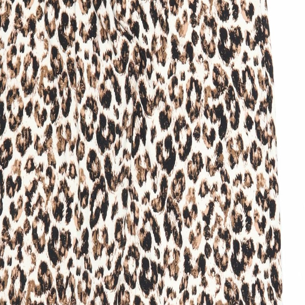 F&F Womens Beige Animal Print Viscose Trousers Size 10 Regular - Leopard Print