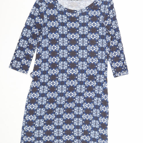 River Island Womens Blue Geometric Viscose A-Line Size 8 Round Neck Pullover