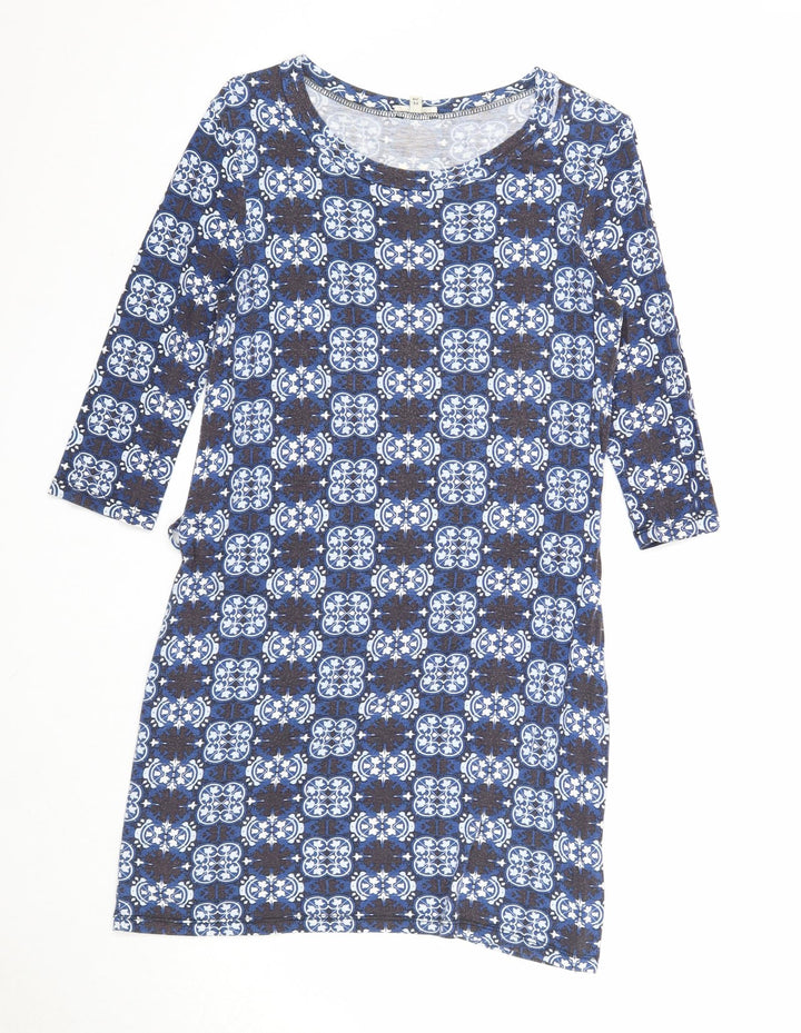 River Island Womens Blue Geometric Viscose A-Line Size 8 Round Neck Pullover