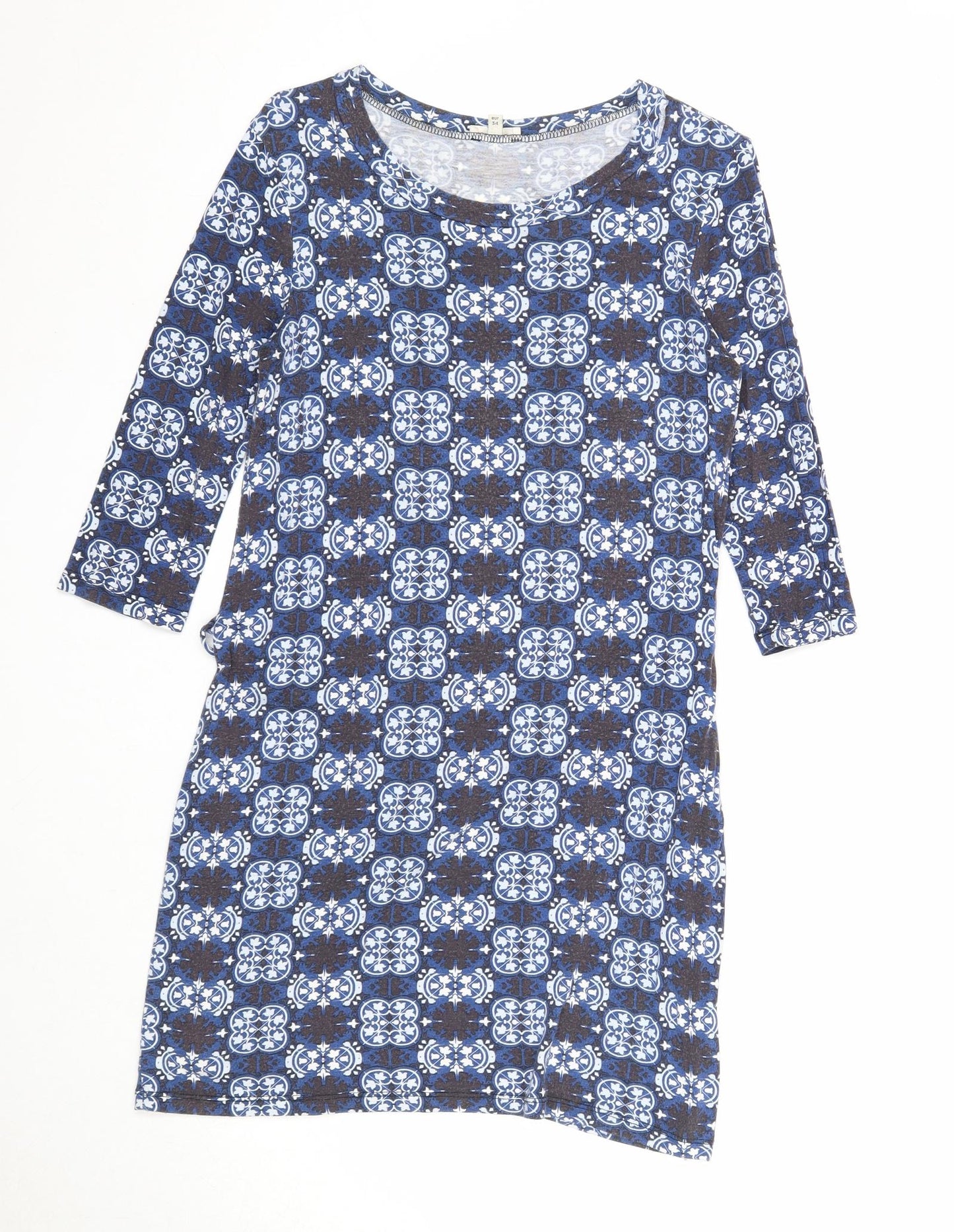River Island Womens Blue Geometric Viscose A-Line Size 8 Round Neck Pullover