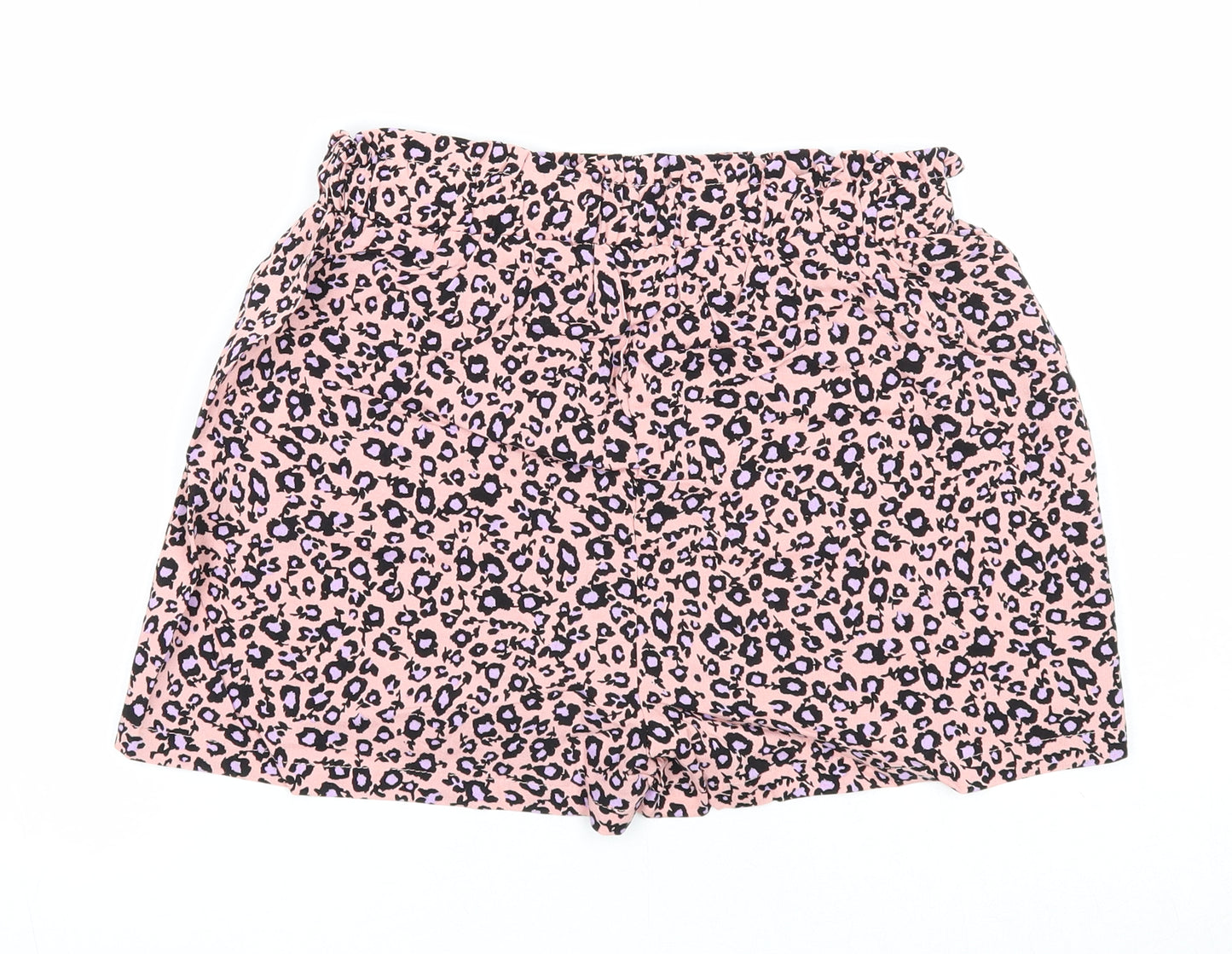 Primark Womens Pink Animal Print Viscose Bermuda Shorts Size 8 Regular Drawstring - Leopard Print