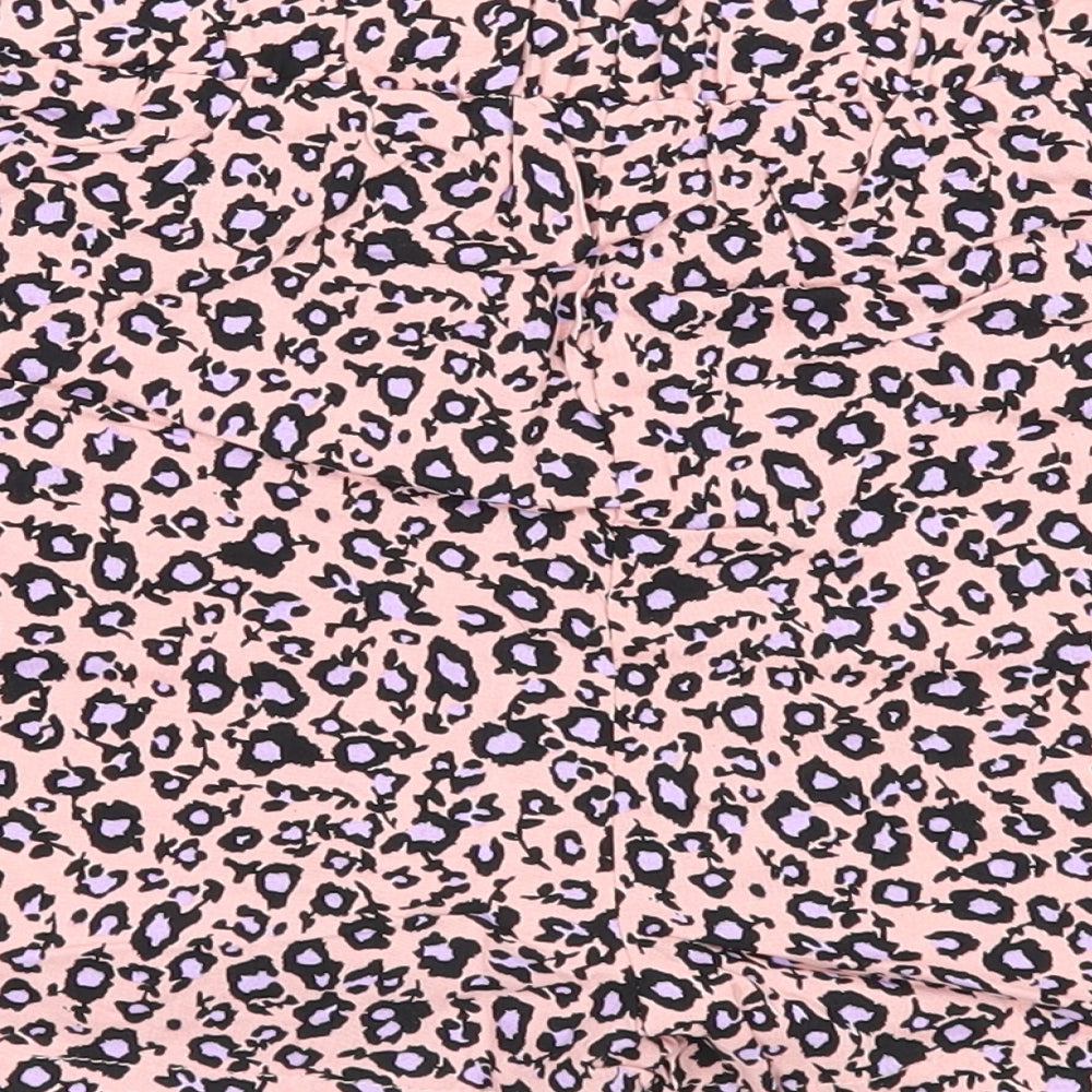 Primark Womens Pink Animal Print Viscose Bermuda Shorts Size 8 Regular Drawstring - Leopard Print