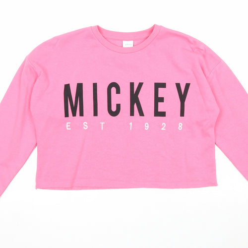 George Girls Pink Cotton Pullover Sweatshirt Size 12-13 Years Pullover - Mickey Mouse, Cropped