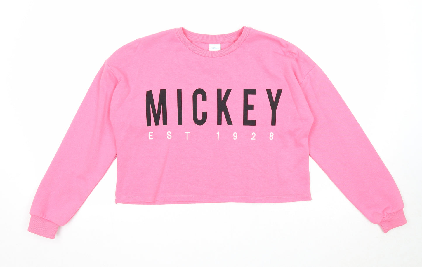 George Girls Pink Cotton Pullover Sweatshirt Size 12-13 Years Pullover - Mickey Mouse, Cropped