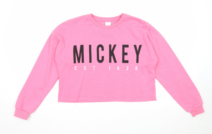George Girls Pink Cotton Pullover Sweatshirt Size 12-13 Years Pullover - Mickey Mouse, Cropped