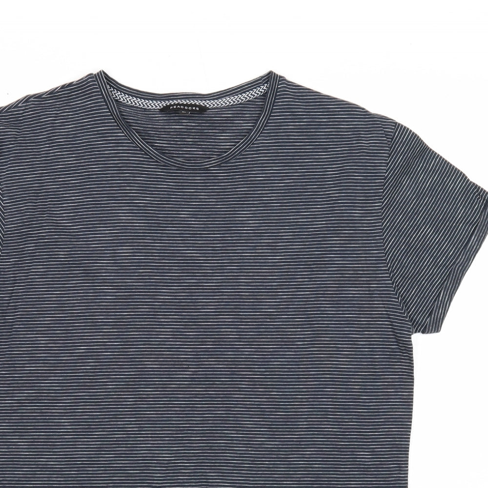 Peacocks Mens Blue Striped Cotton T-Shirt Size XL Round Neck