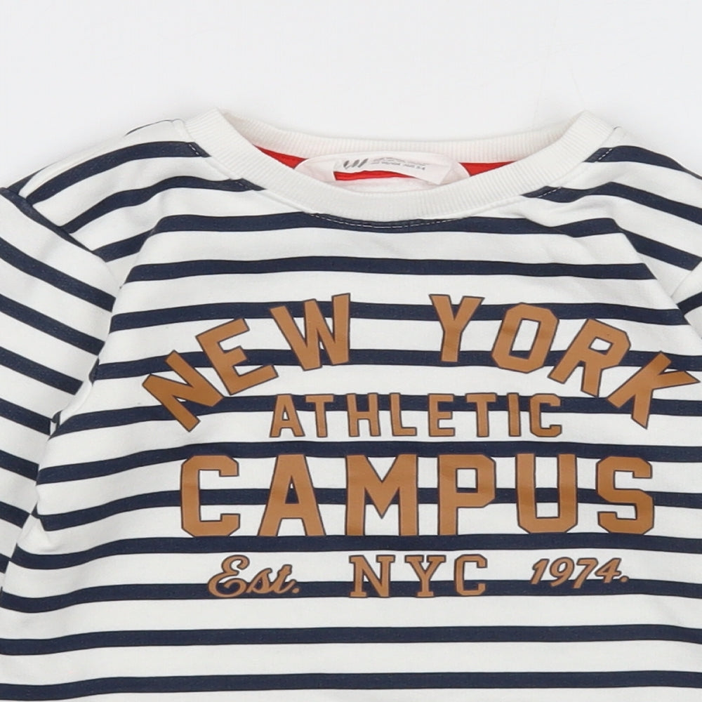 H&M Girls White Striped Cotton Pullover Sweatshirt Size 3-4 Years Pullover - New York