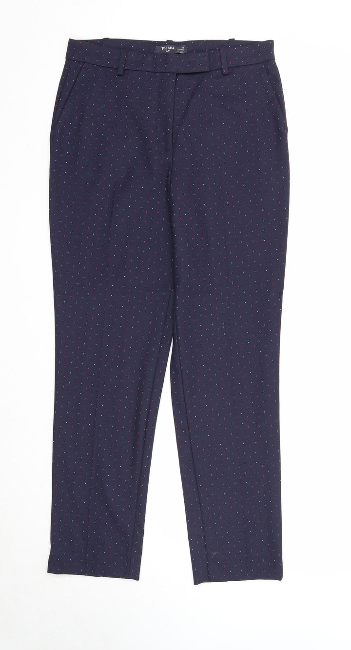 Marks and Spencer Womens Blue Geometric Polyester Chino Trousers Size 10 Slim Zip