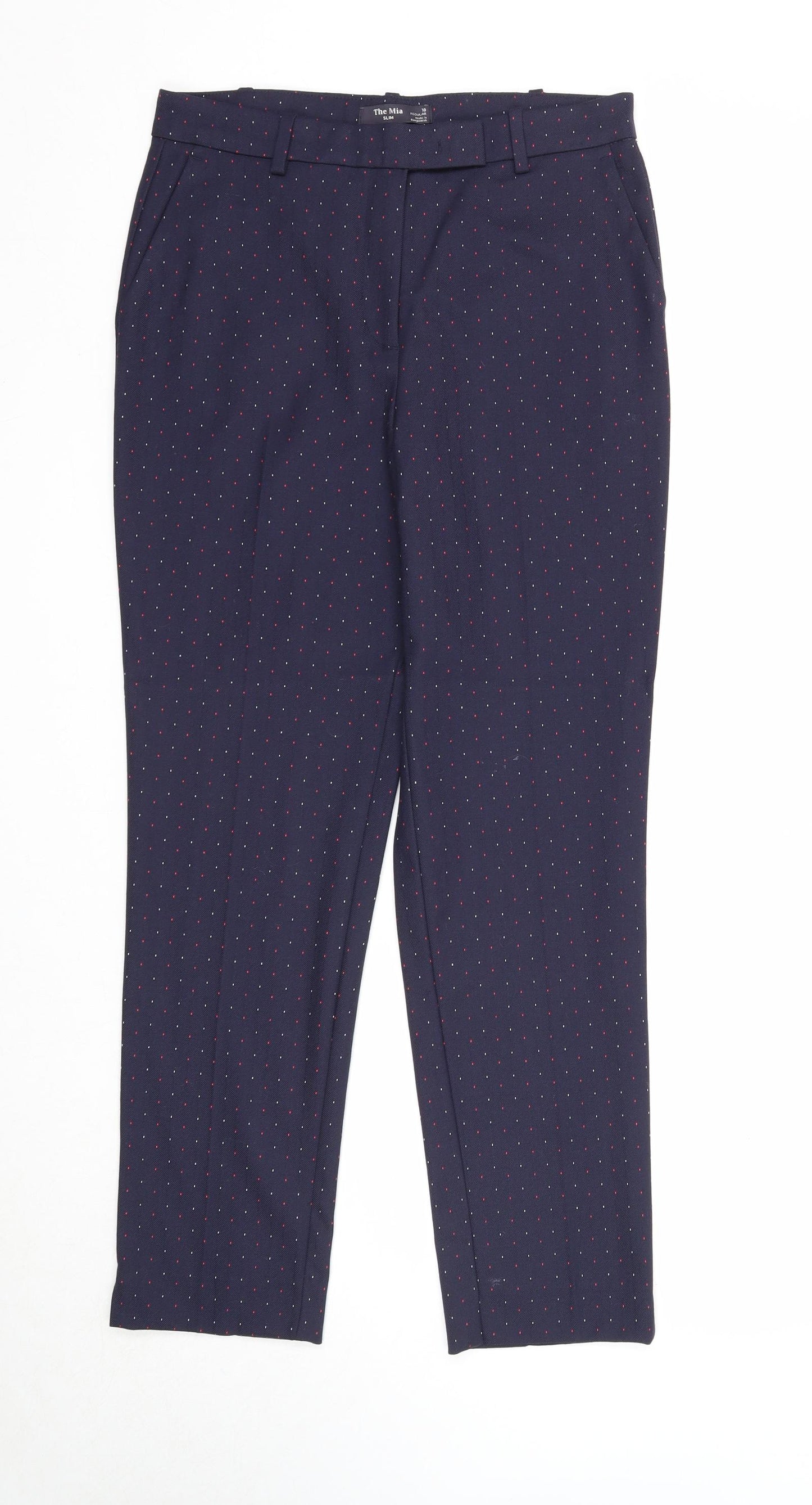 Marks and Spencer Womens Blue Geometric Polyester Chino Trousers Size 10 Slim Zip