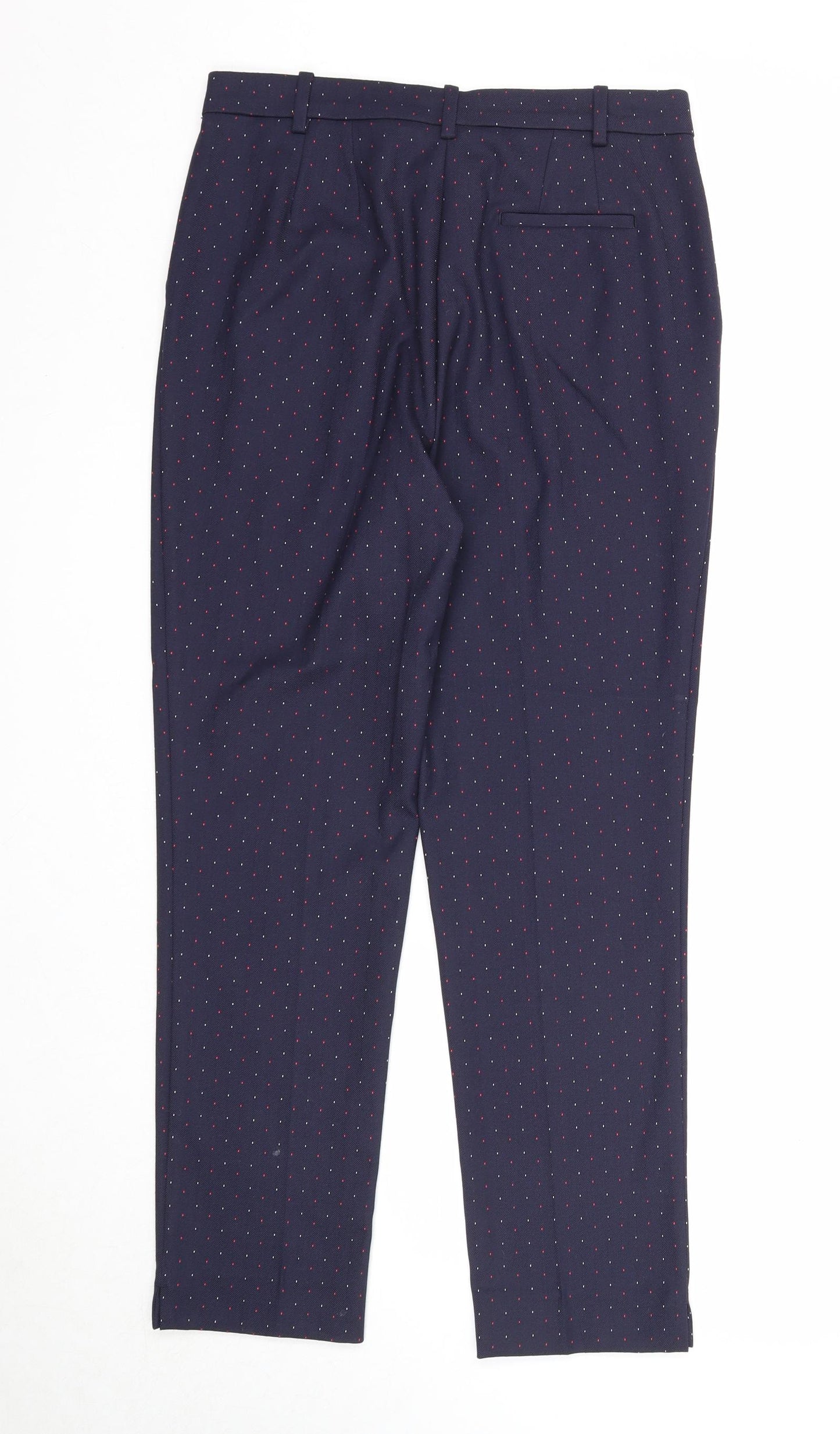 Marks and Spencer Womens Blue Geometric Polyester Chino Trousers Size 10 Slim Zip