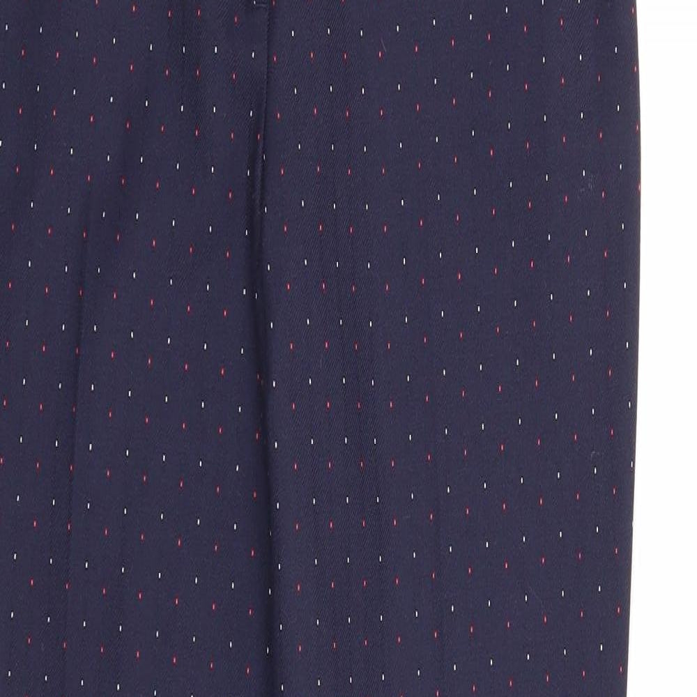 Marks and Spencer Womens Blue Geometric Polyester Chino Trousers Size 10 Slim Zip
