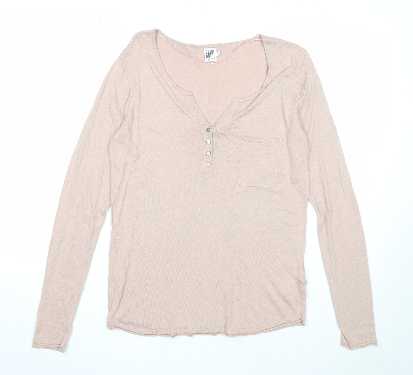 Saint Tropez Clothing Womens Beige Viscose Basic T-Shirt Size L V-Neck