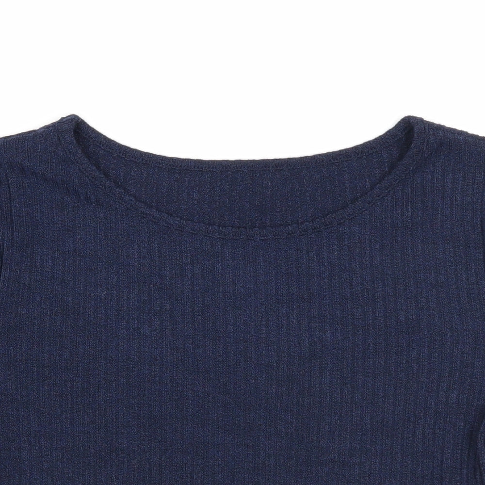 Preworn Womens Blue Polyester Cropped T-Shirt Size M Round Neck