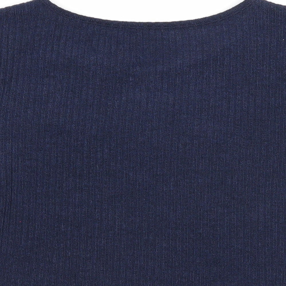Preworn Womens Blue Polyester Cropped T-Shirt Size M Round Neck