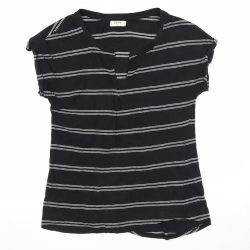 Papaya Womens Black Striped Cotton Basic Blouse Size 8 V-Neck