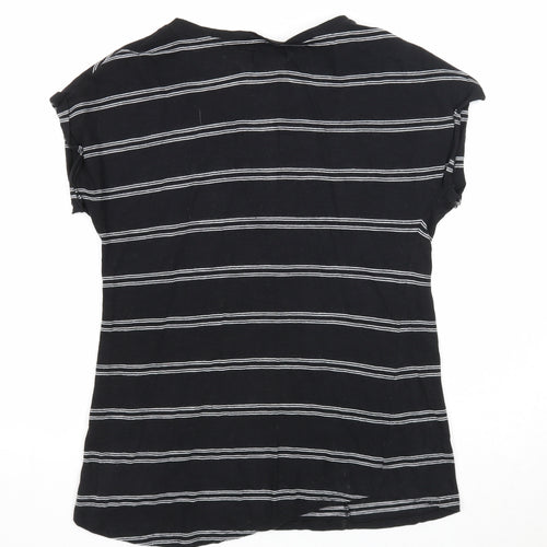Papaya Womens Black Striped Cotton Basic Blouse Size 8 V-Neck
