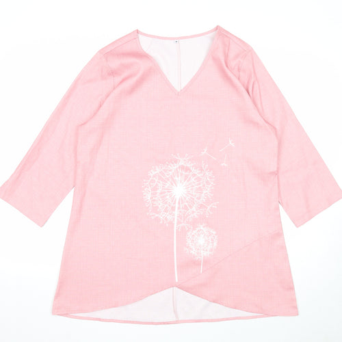 Preworn Womens Pink Polyester Basic Blouse Size M V-Neck