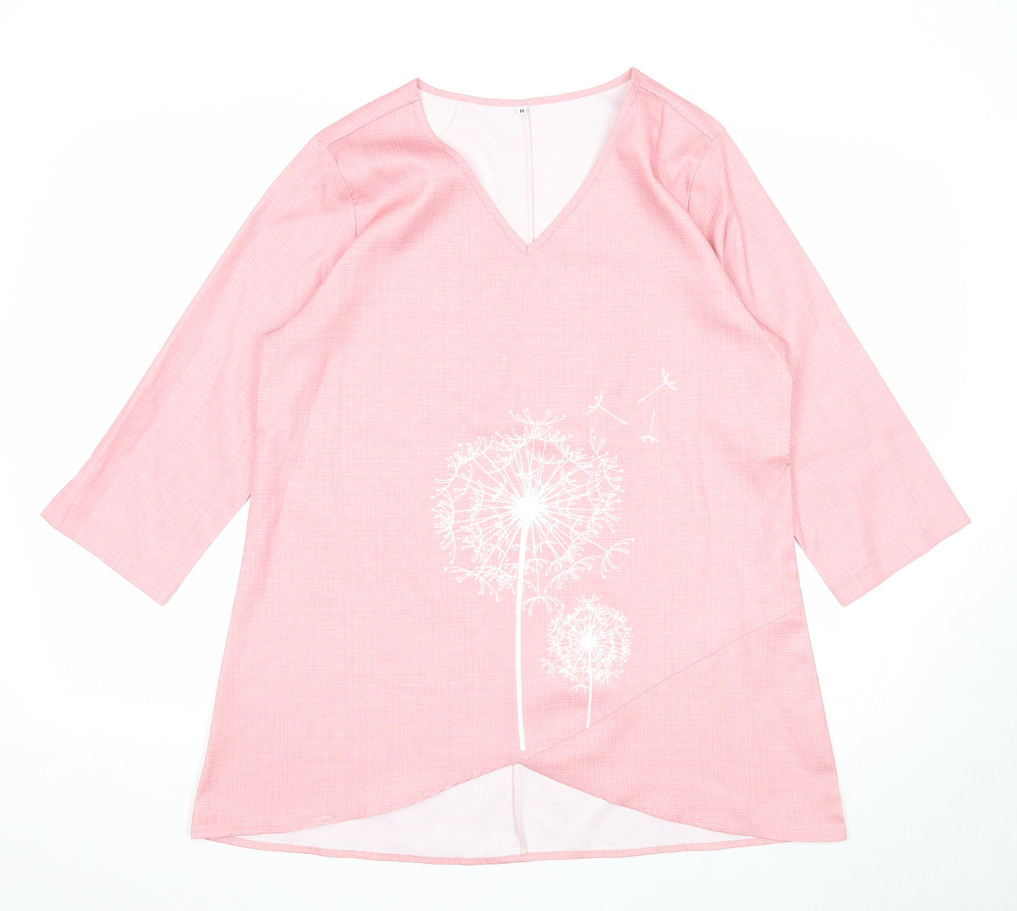 Preworn Womens Pink Polyester Basic Blouse Size M V-Neck