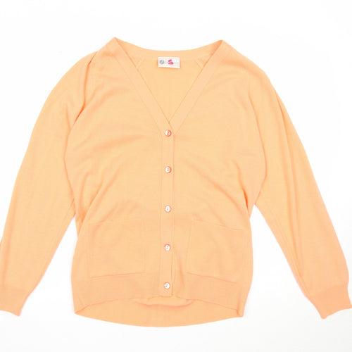 Janique Womens Orange V-Neck Acrylic Cardigan Jumper Size S