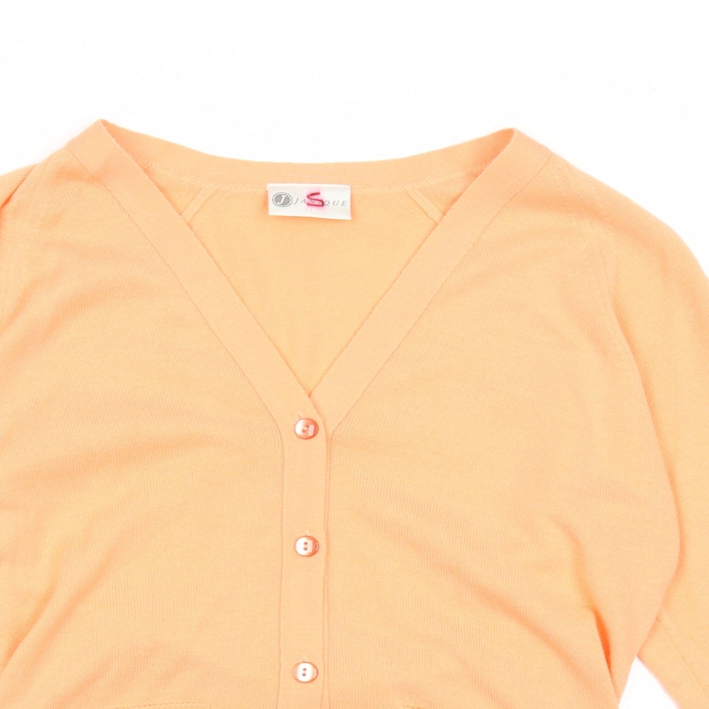 Janique Womens Orange V-Neck Acrylic Cardigan Jumper Size S