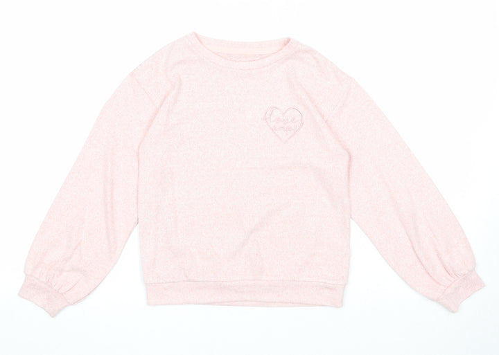 F&F Girls Pink Polyester Pullover Sweatshirt Size 7-8 Years Pullover - Love