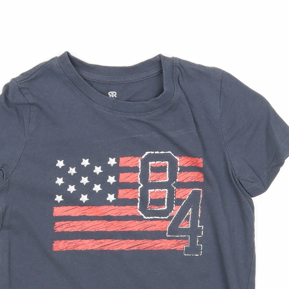 Preworn Boys Blue Cotton Basic T-Shirt Size 6 Years Round Neck Pullover - 84 USA Flag